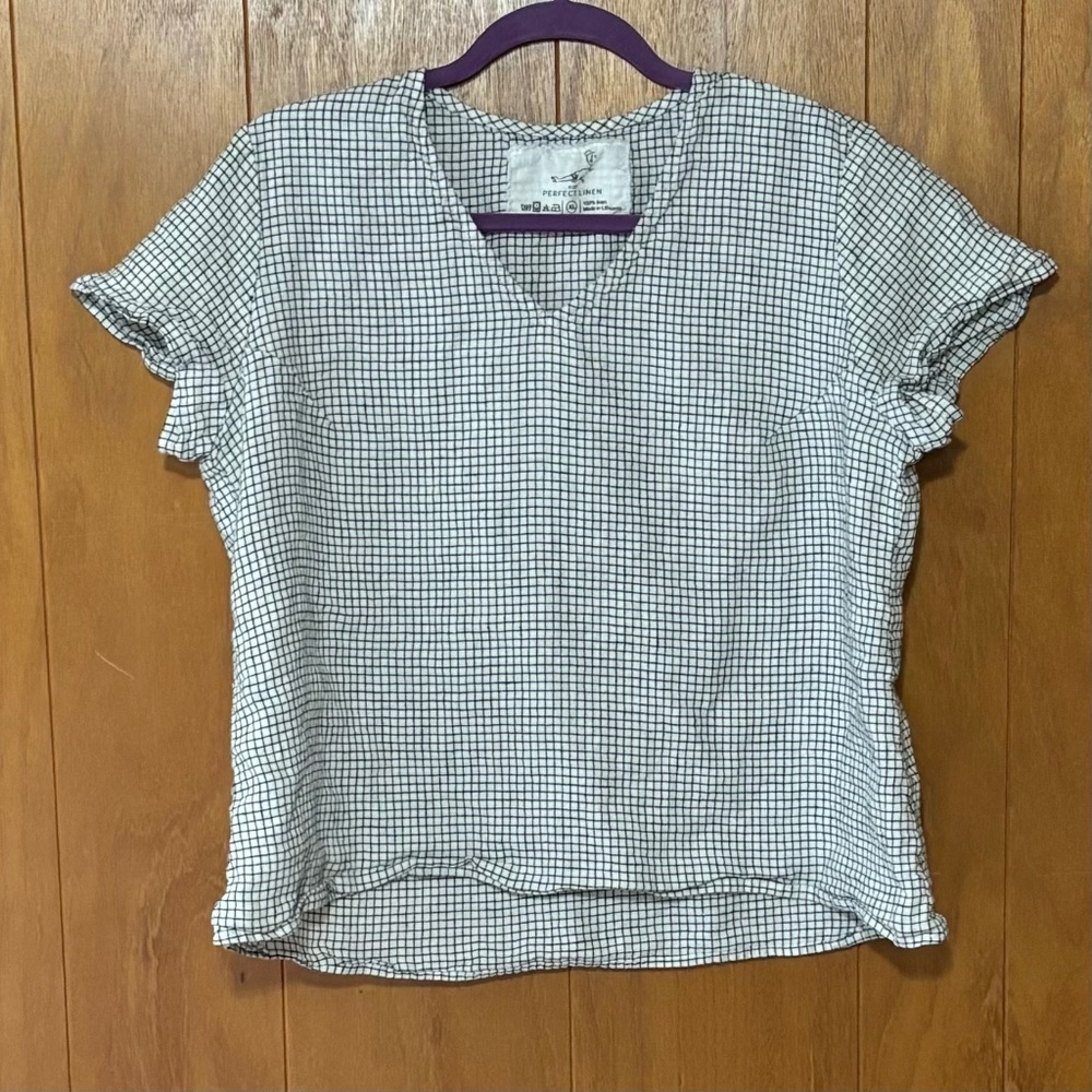 notPERFECTLINEN Checkered Top in Black and White